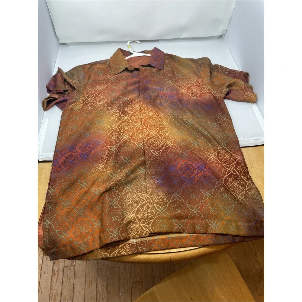 Bali‎ Lestari Men's Xl Short Sleeve Shirt Gold Purple Metallic Boho Festival